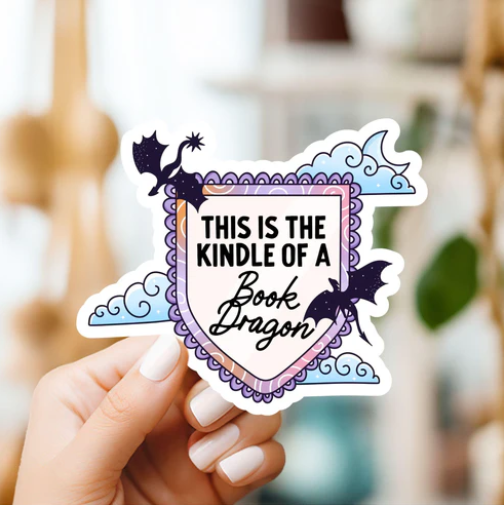 Kindle of a Book Dragon Sticker