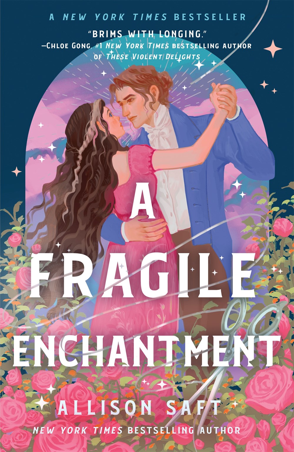 Book cover of 'A Fragile Enchantment' with a couple dancing under a starry sky.