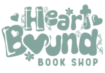 Logo of Heart Bound Book Shop with decorative elements on a white background