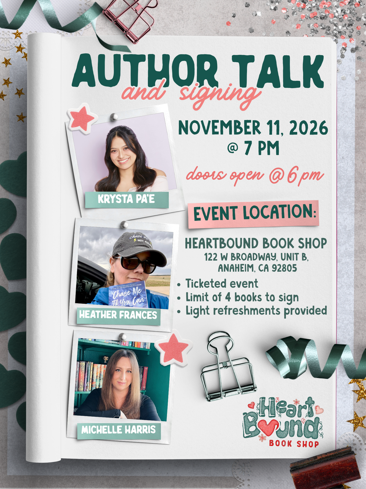Author Talk and Signing: Krstya Pa’e, Heather Frances, and Michelle C. Harris