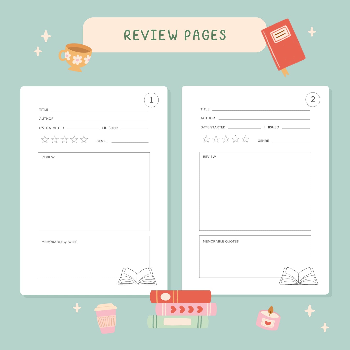 Reading Journal – 50 Page Book Review Notebook