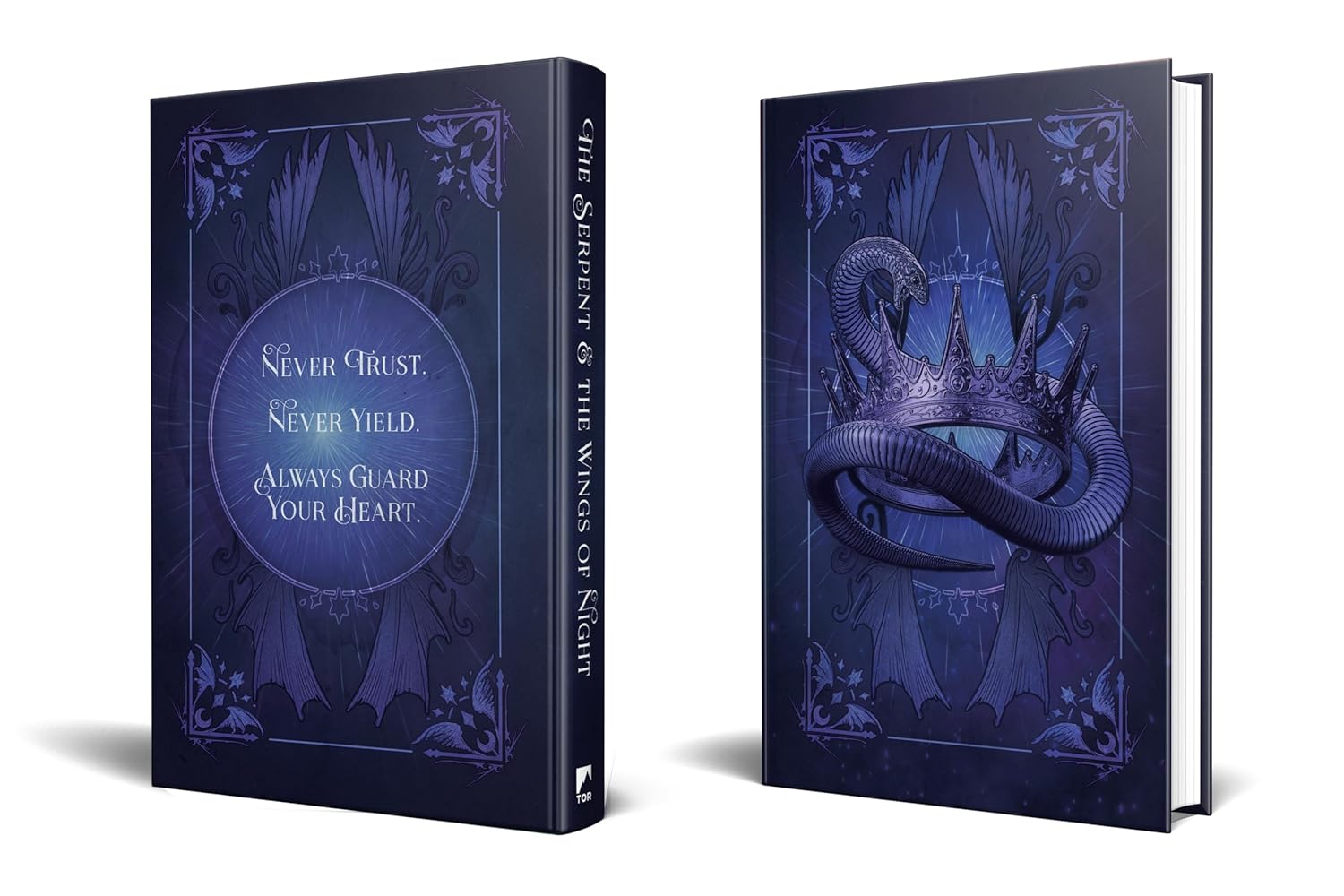 Hardcover; blue with images of a serpent wrapped around a crown.