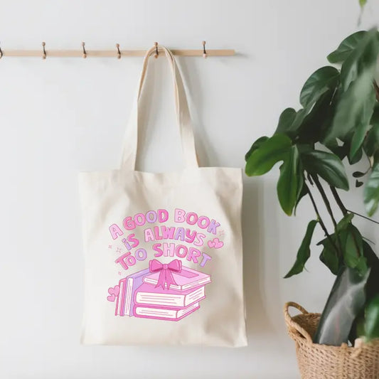 A Good Book Is Too Short Small Canvas Tote Bag