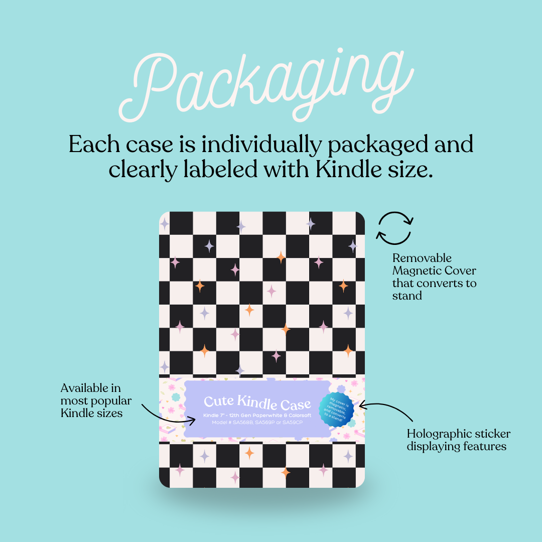 Magnetic Removable Cover & Stand - Checkered Kindle Case