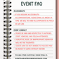 Event FAQ sheet from Heartbound Book Shop on a pink background