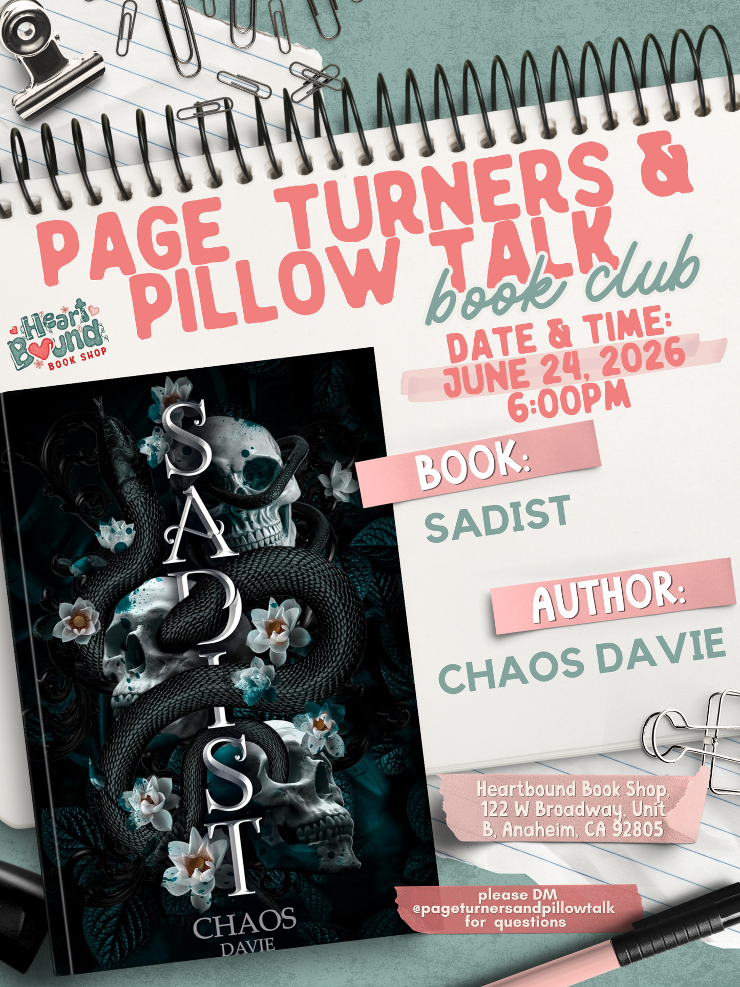 Page Turners and Pillow Talk Book Club: Sadist by Chaos Davie