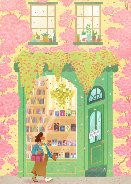 Bookshop Girl Spring Postcard