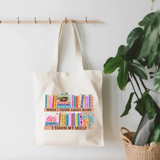 When I Think About Books Small Canvas Tote Bag