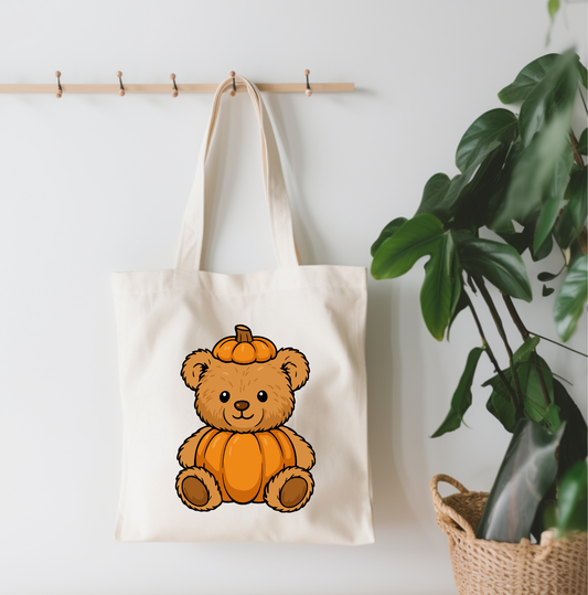 Pumpkin Teddy Bear Canvas Tote Bag