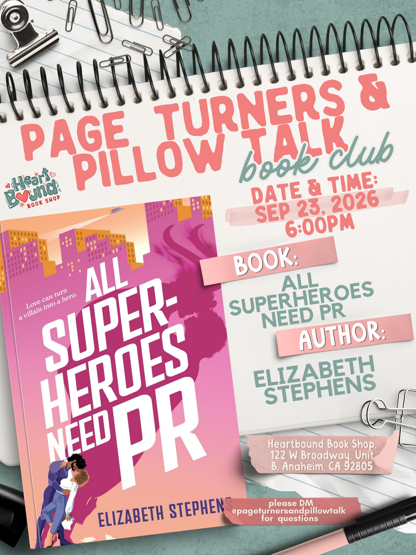 Page Turners and Pillow Talk Book Club: All Superheroes Need PR by Elizabeth Stephens